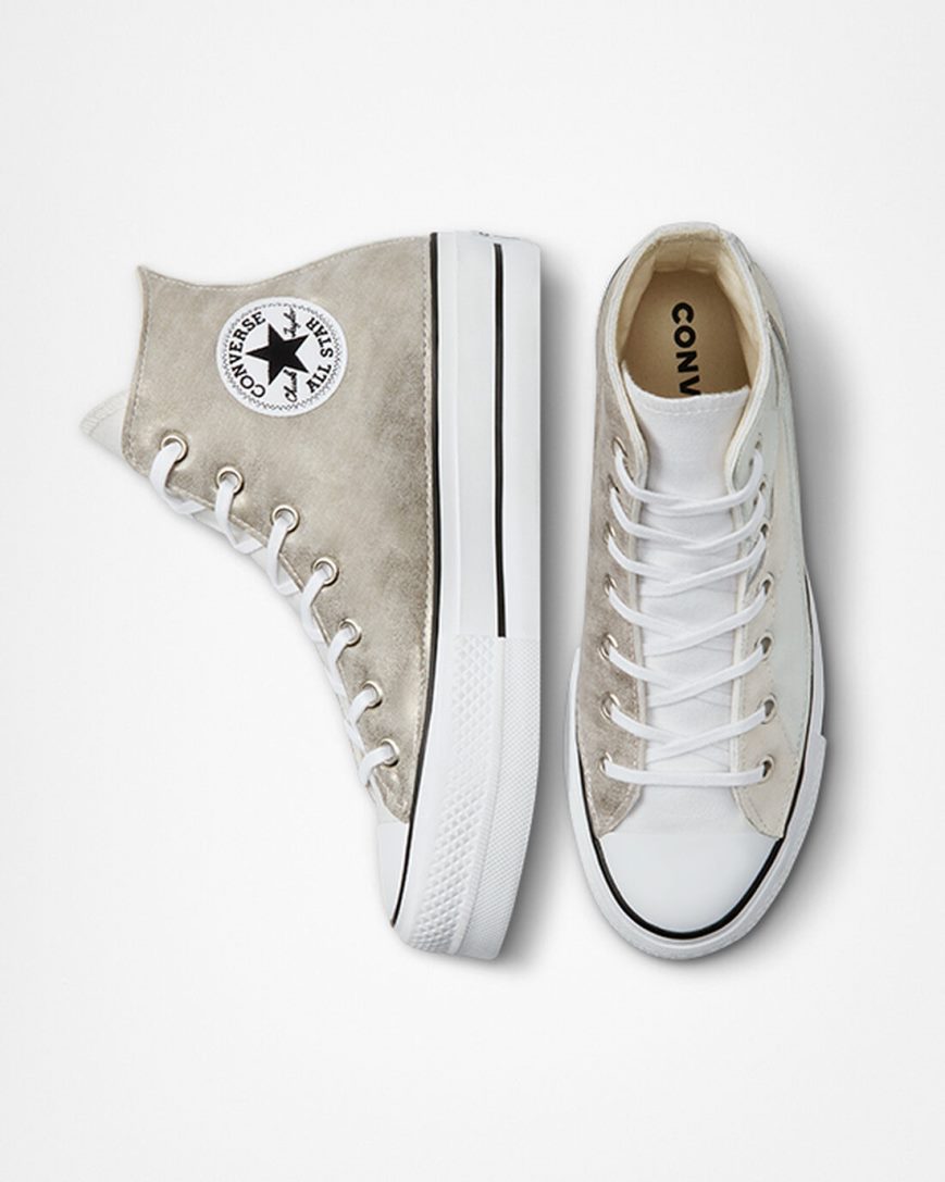 Women's Converse Chuck Taylor All Star Lift Metallic Wave High Top Platform Shoes White | AU 04619A
